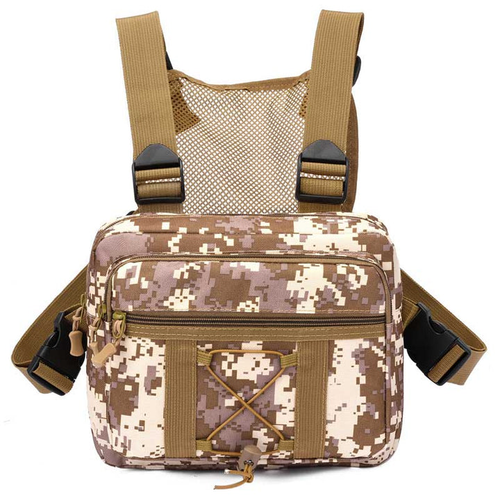 Hands-free durable tactical chest rig bag, multi-pocket design keeps essentials secure for outdoor adventures. Water-resistant.