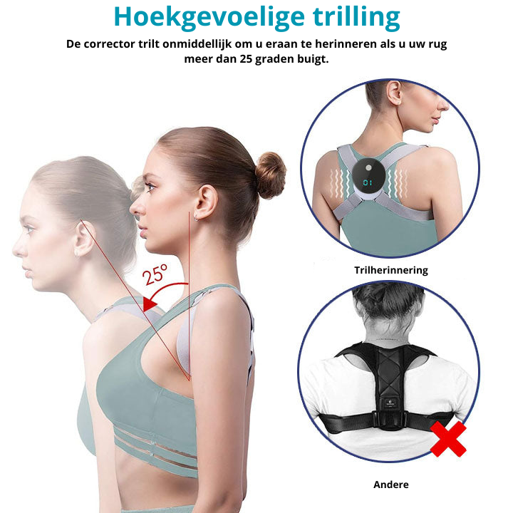 Wearable EMS posture corrector for active back support & posture training. Ergonomic design.