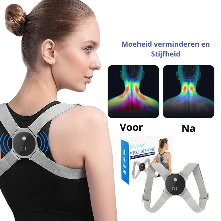 Improve posture with this EMS back support device. Relieves upper back pain & promotes spinal alignment.
