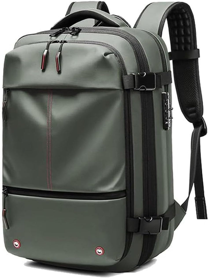 Unisex expandable travel backpack with compression straps, perfect weekender bag for efficient packing.