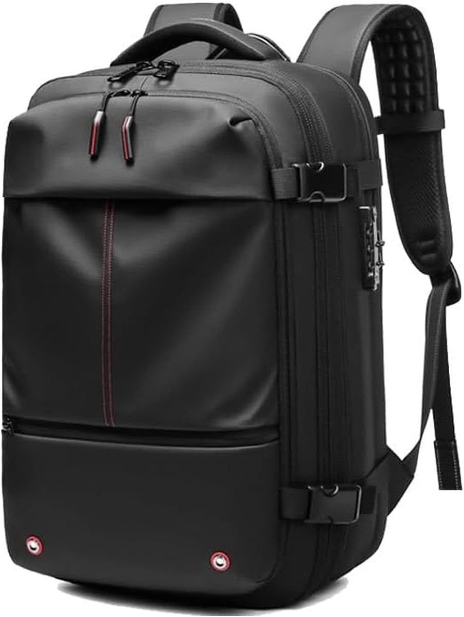 Spacious unisex expandable travel backpack with anti-theft lock & wet compartment, durable oxford cloth.