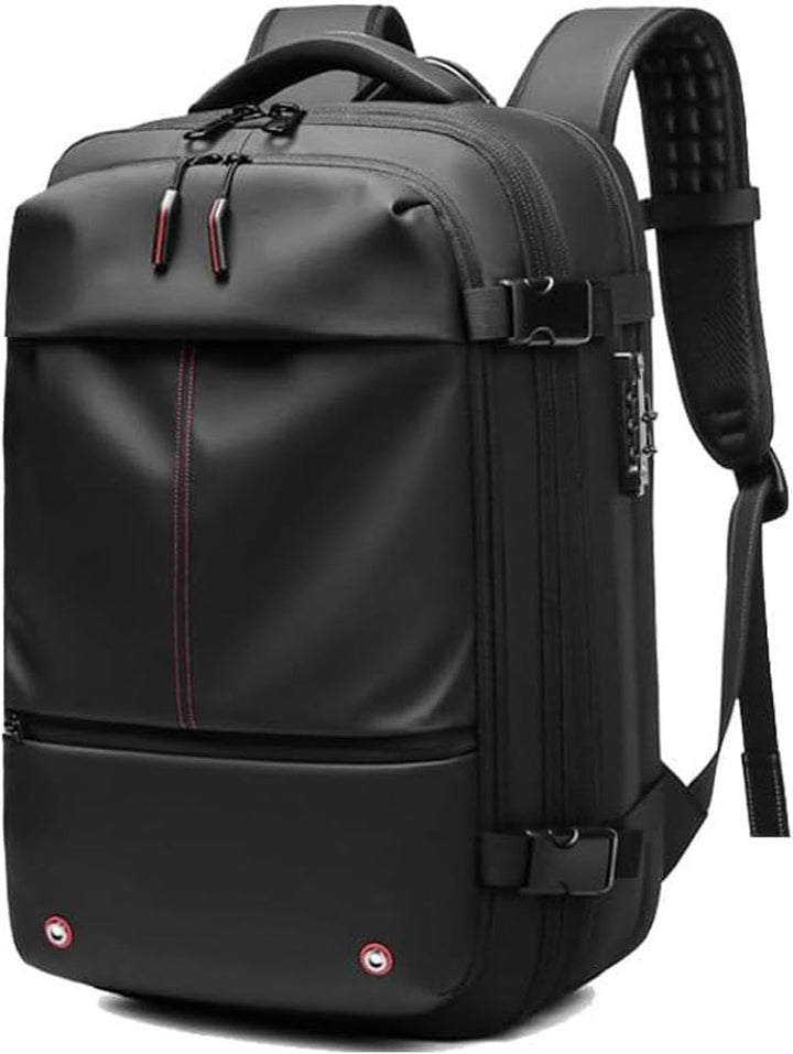 Spacious unisex expandable travel backpack with anti-theft lock & wet compartment, durable oxford cloth.