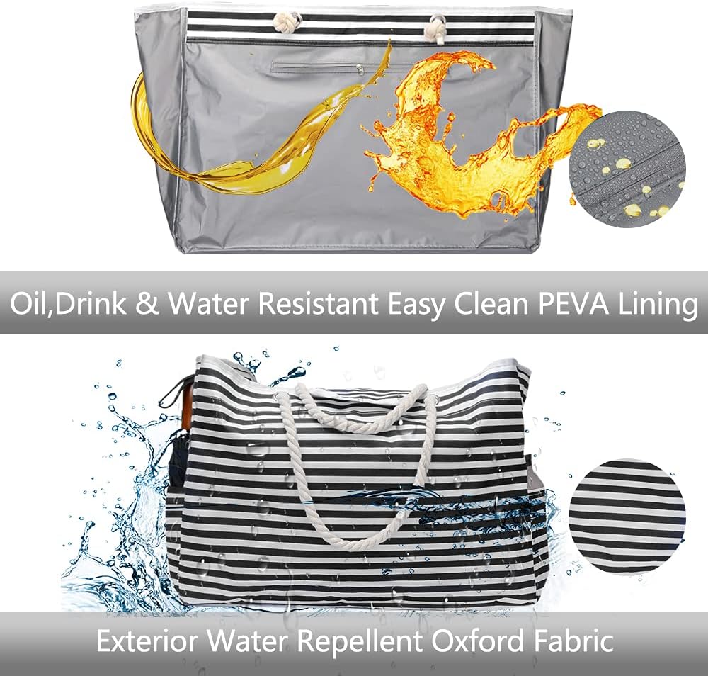 Unisex striped beach tote bag by CoastCarry, showcasing its extra large capacity for all your summer adventures.
