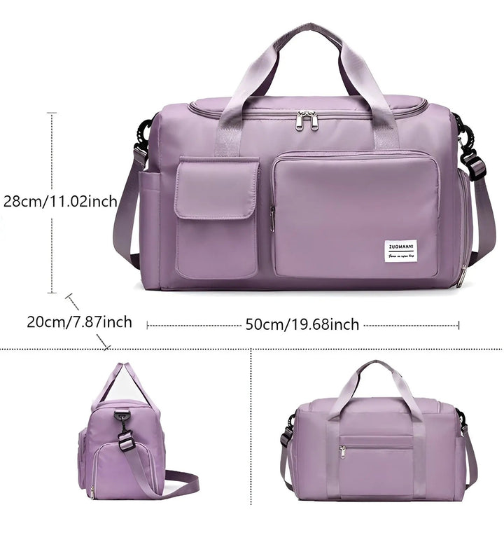 Spacious black waterproof travel bag, ideal as a durable carry-on weekender.