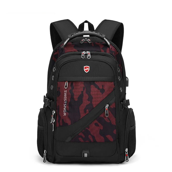Premium extra-large waterproof travel & laptop backpack, unisex, with USB charging & ample storage.