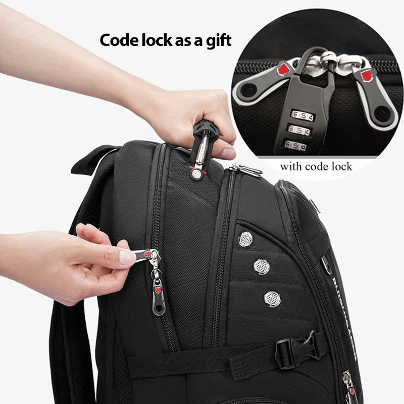 Spacious extra-large waterproof travel backpack for men & women, perfect for laptops & gear.