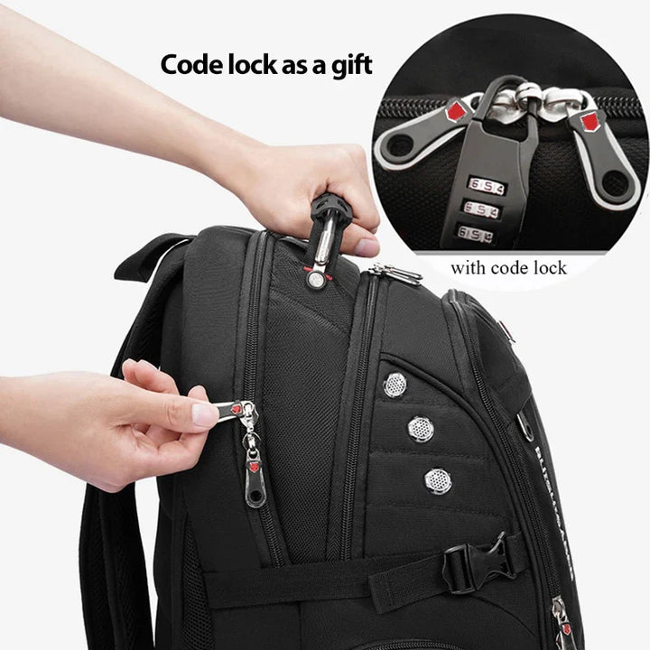 Spacious extra-large waterproof travel backpack for men & women, perfect for laptops & gear.