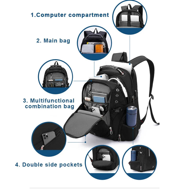Protective waterproof laptop backpack, anti-theft design, extra-large for travel & daily use.