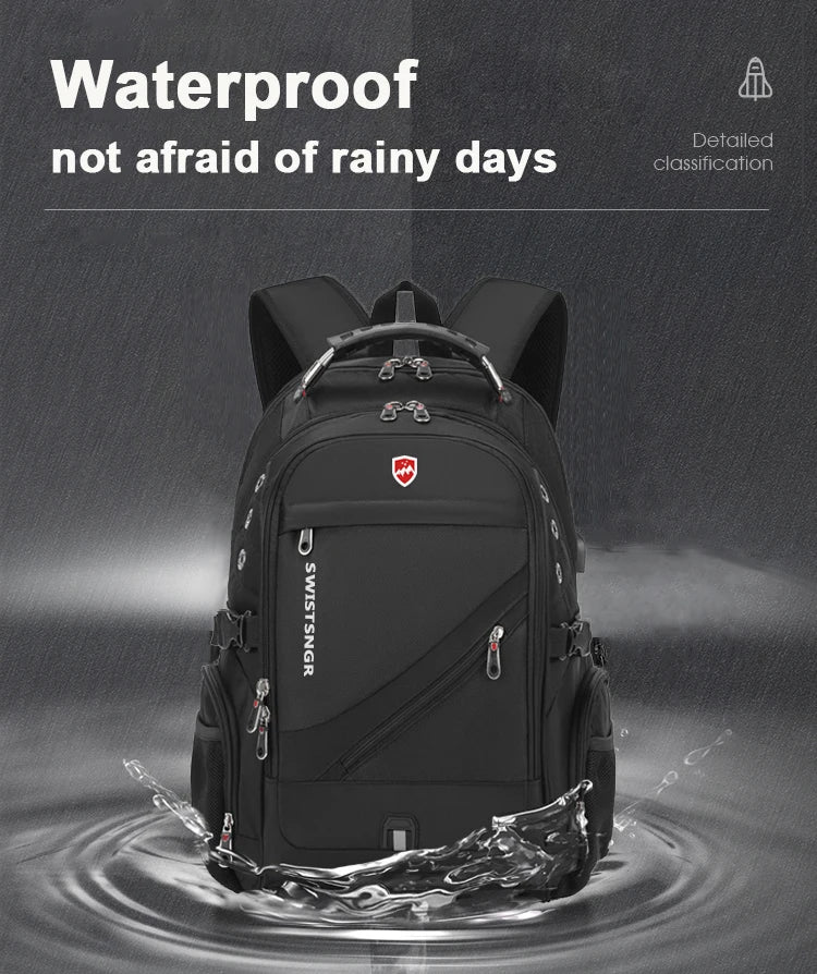 Versatile extra-large waterproof backpack for laptop, travel, school & daily commute, with USB.