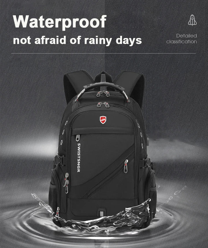 Versatile extra-large waterproof backpack for laptop, travel, school & daily commute, with USB.