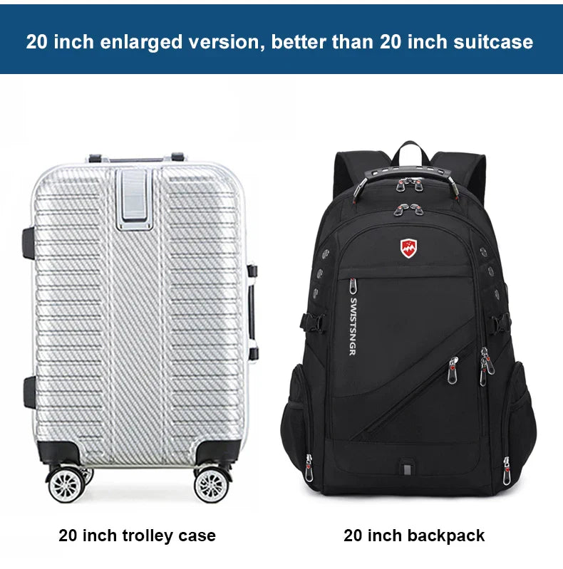 Modern extra-large waterproof laptop backpack with USB charging for tech-savvy travelers & students.