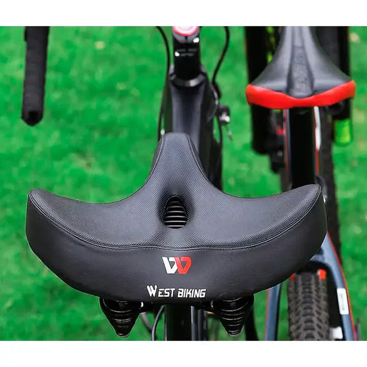 Extra wide unisex bicycle saddle, providing superior comfort & robust support for all bike types.