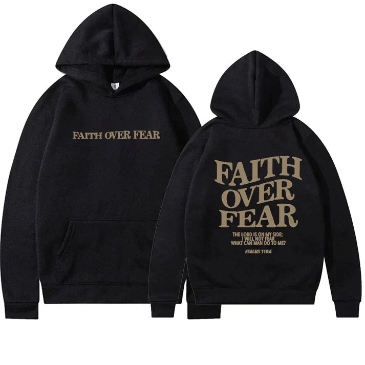 Casual unisex Faith Over Fear hoodie, Psalm 118:6 scripture wear, ideal for everyday Christian inspirational style.