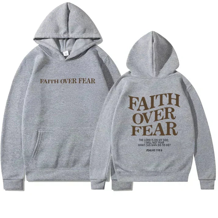 Perfect gift: Unisex "Faith Over Fear" hoodie, Psalm 118:6, empowering Christian apparel for believers.