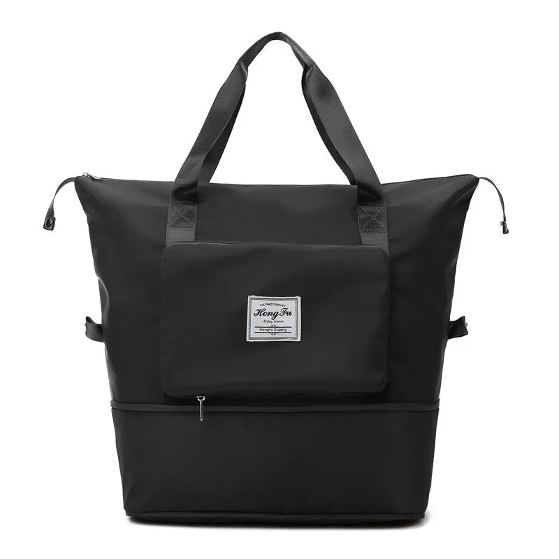Compact FlexCarry foldable travel duffel, ideal for space-saving storage or as a lightweight gym bag.