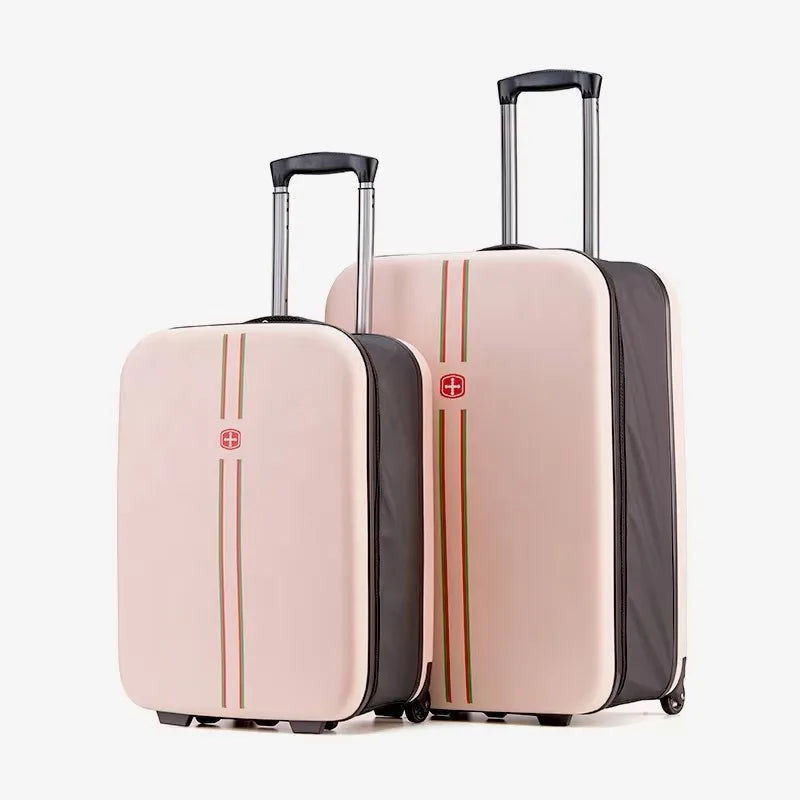 Wheeled foldable hardshell luggage, a versatile travel bag designed for compact, easy storage.