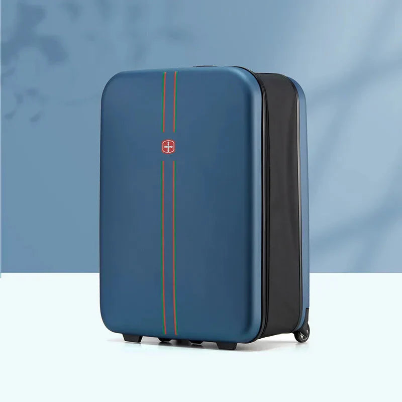 Sleek foldable hardshell suitcase, a compact wheeled luggage for modern travelers, easy to store.