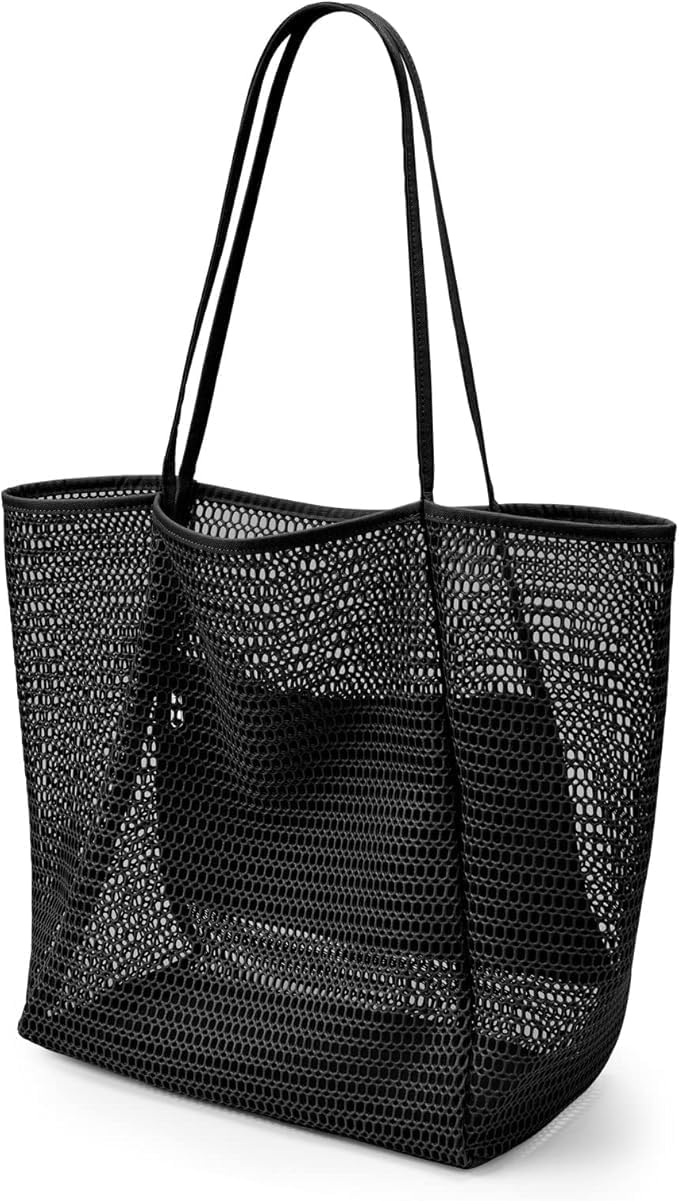 Versatile foldable mesh tote bag; ideal for beach, gym, or shopping. Sand-proof & quick-dry design.