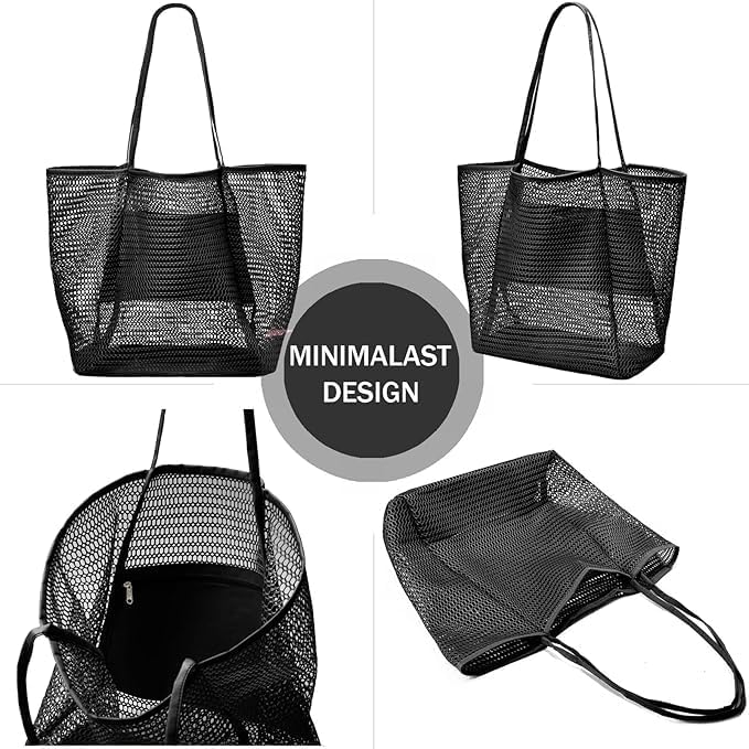 Foldable unisex mesh beach bag, quick-dry, sand-proof, and spacious. Includes convenient inner pocket.