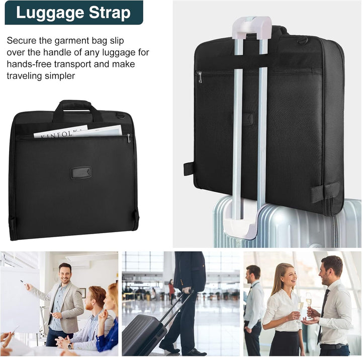 Travel garment bag, unisex and foldable. Waterproof suit organizer for business trips, with easy carry strap.