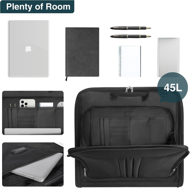 Foldable carry-on garment bag, waterproof for suits & dresses. Ideal travel luggage for business or weekend getaways.