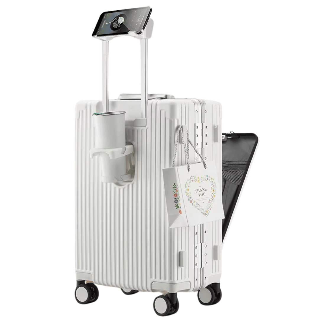 Unisex hard shell carry-on suitcase, Manhattan Pro, with smart tech features & USB charging for business travel.