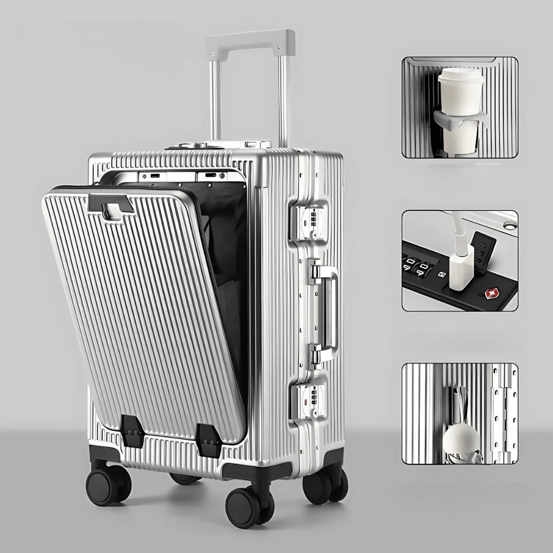 Travel smart with Manhattan Pro hard shell carry-on: spinner wheels, tech features, and sleek design for any journey.