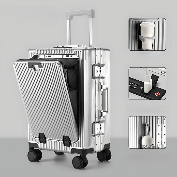 Travel smart with Manhattan Pro hard shell carry-on: spinner wheels, tech features, and sleek design for any journey.