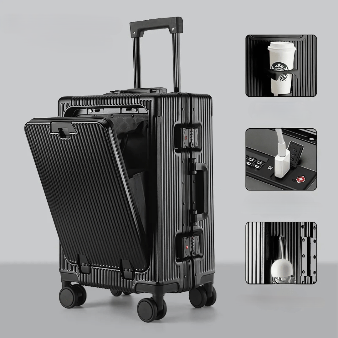 Unisex hard shell smart luggage, Manhattan Pro, with easy-roll spinner wheels and USB charging for modern travelers.