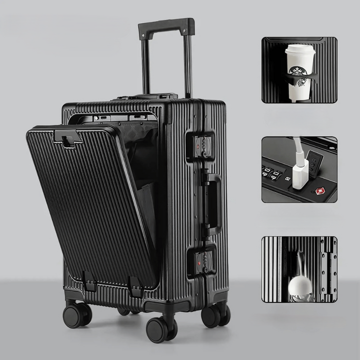 Unisex hard shell smart luggage, Manhattan Pro, with easy-roll spinner wheels and USB charging for modern travelers.