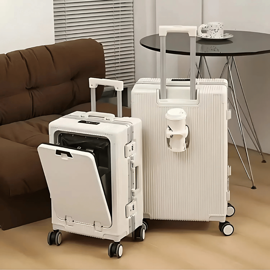 Smart luggage: unisex hard shell carry-on suitcase, Manhattan Pro, with built-in USB charger, ideal for travel tech.