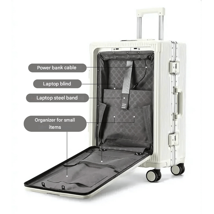 Compact hard shell carry-on suitcase, Manhattan Pro, offering secure storage and easy maneuverability for trips.