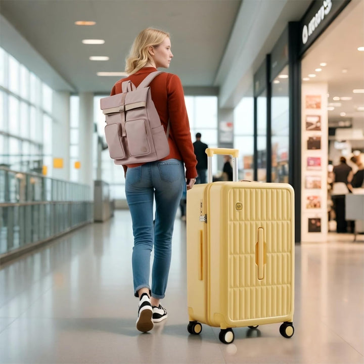 Unisex hard shell spinner suitcase for smooth travel & max space, durable travel luggage.