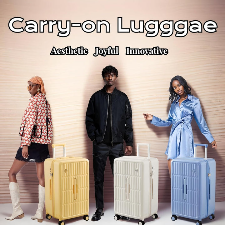 Unisex hard shell travel luggage, designed for durable use and easy maneuverability.