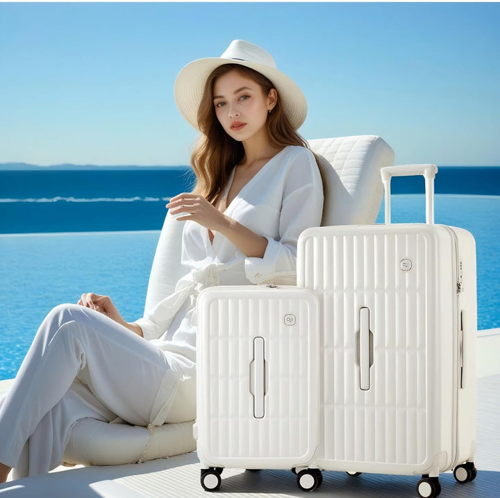 Compact hard shell spinner suitcase, versatile travel luggage for short or long trips.