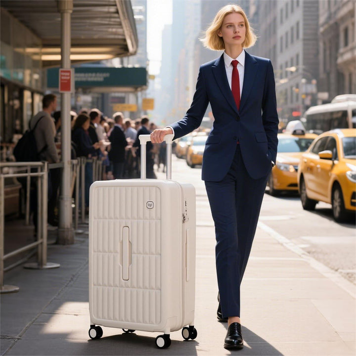 Modern hard shell spinner suitcase, combining style with durable travel protection.