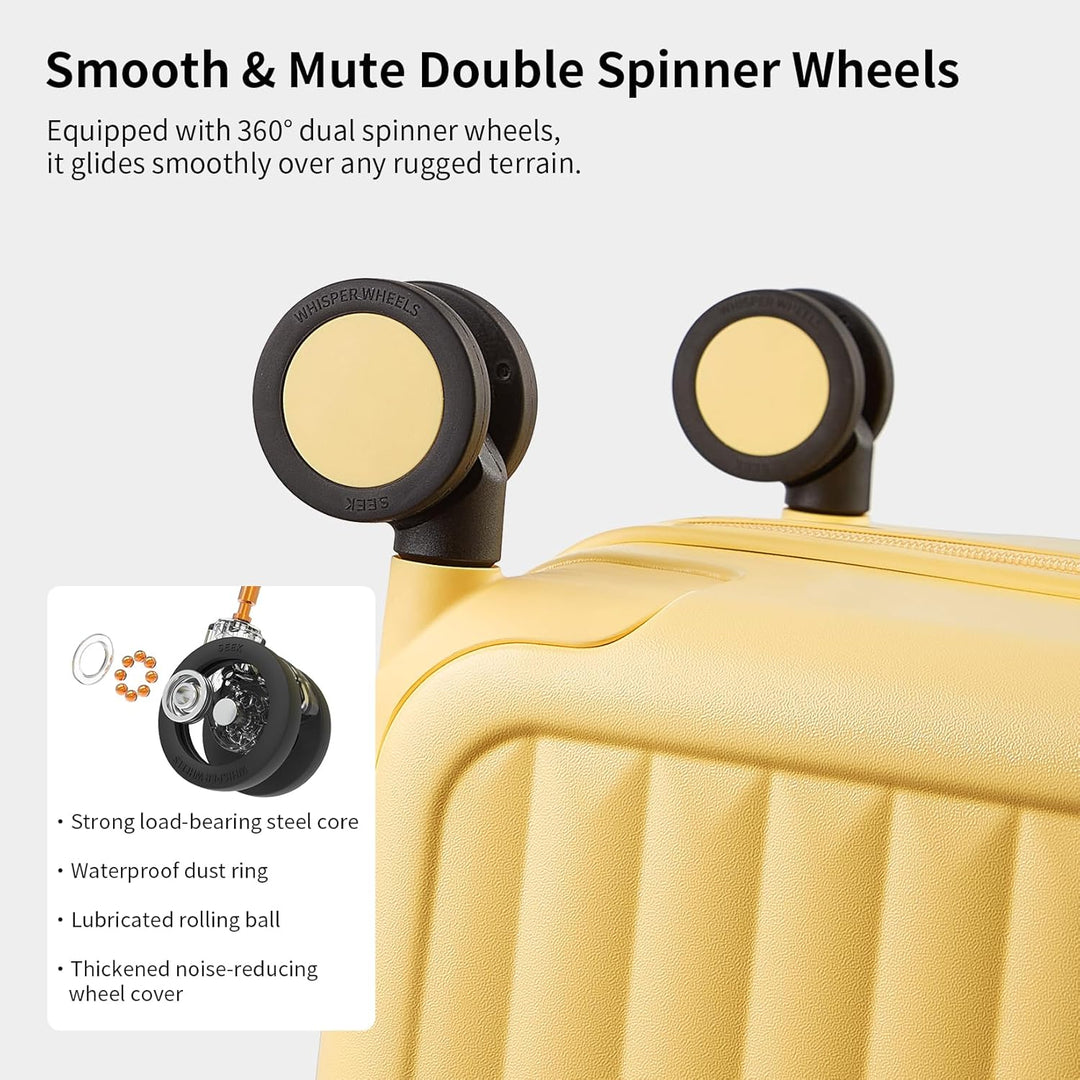 Unisex hard shell spinner suitcase, offering max space and smooth travel for every adventure.