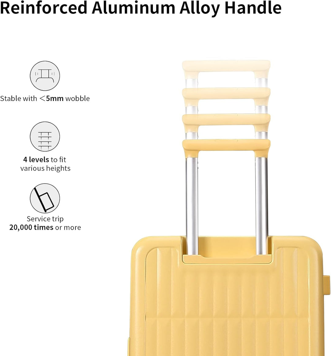 Secure and spacious hard shell spinner luggage, perfect for stress-free travel and organization.