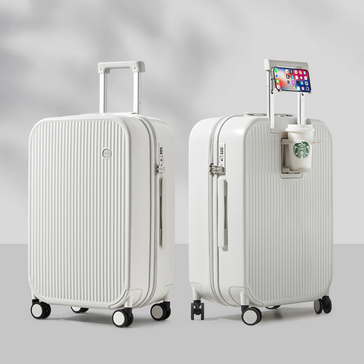 Hard shell suitcase with smart interior organization features, ensuring neat and secure packing for all trips.