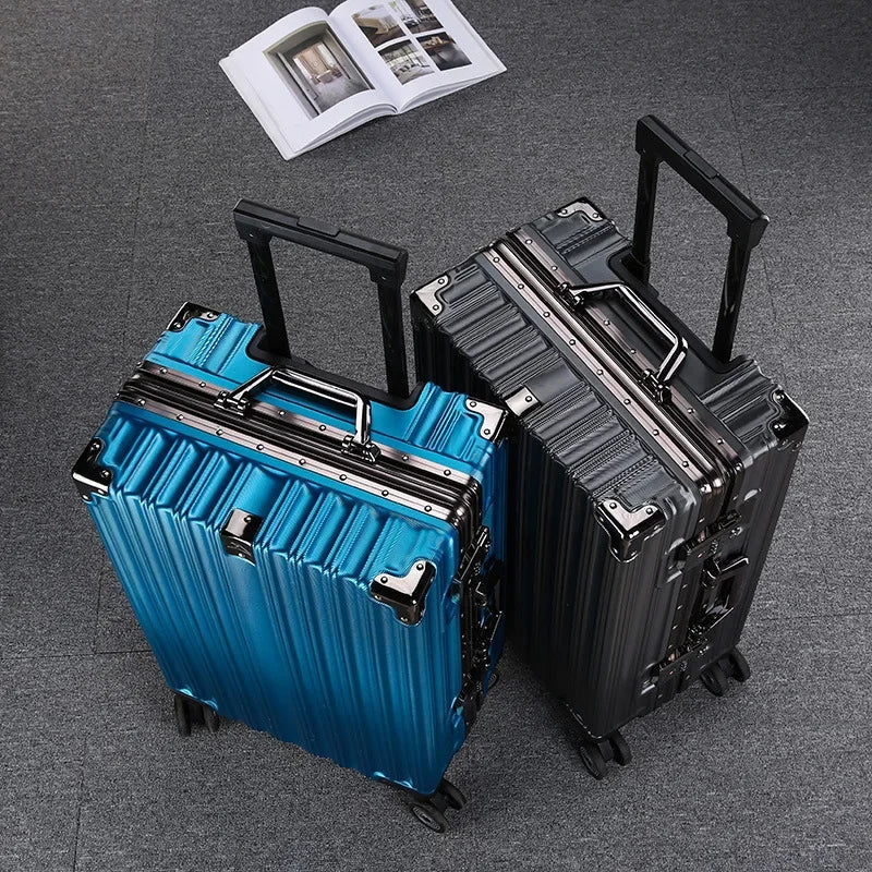 Unisex hardshell luggage with durable aluminum frame, perfect for secure travel.