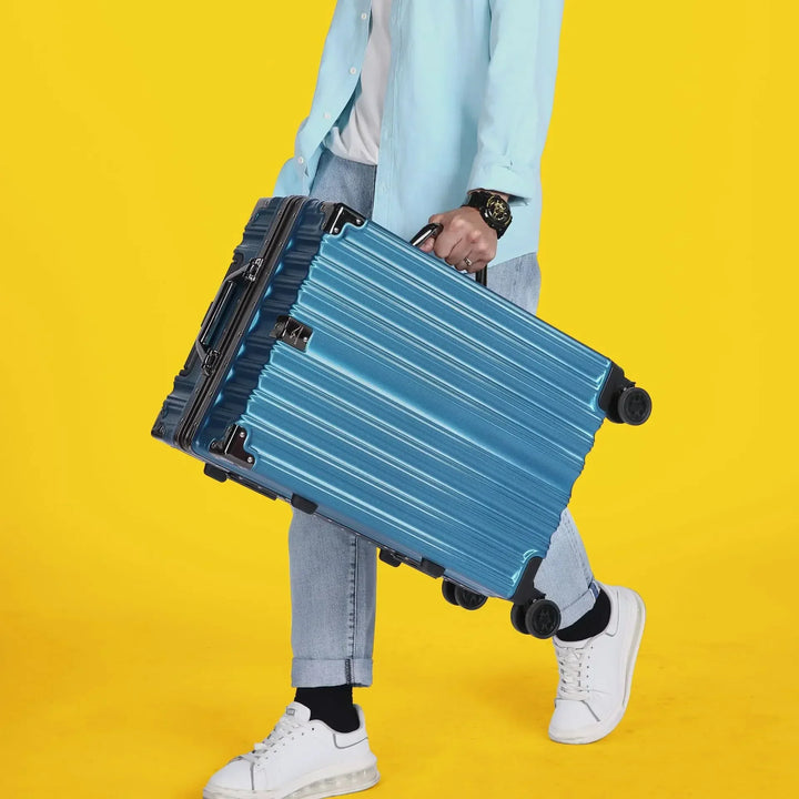 Modern unisex hardshell travel case, featuring a robust aluminum frame for ultimate durability.