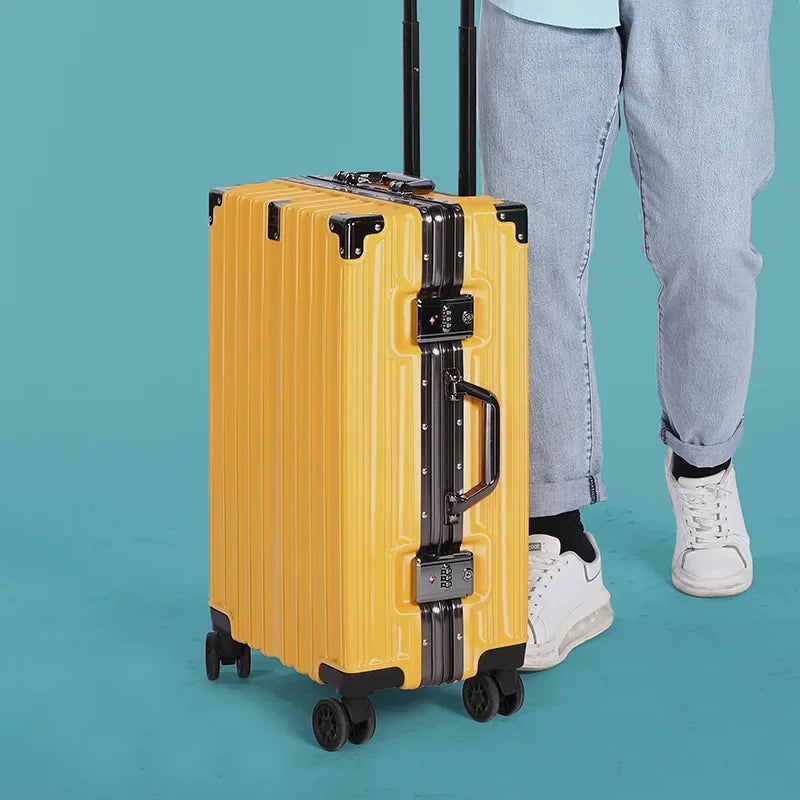 Tough hardshell suitcase with an aluminum frame, ensuring durable & secure travel.