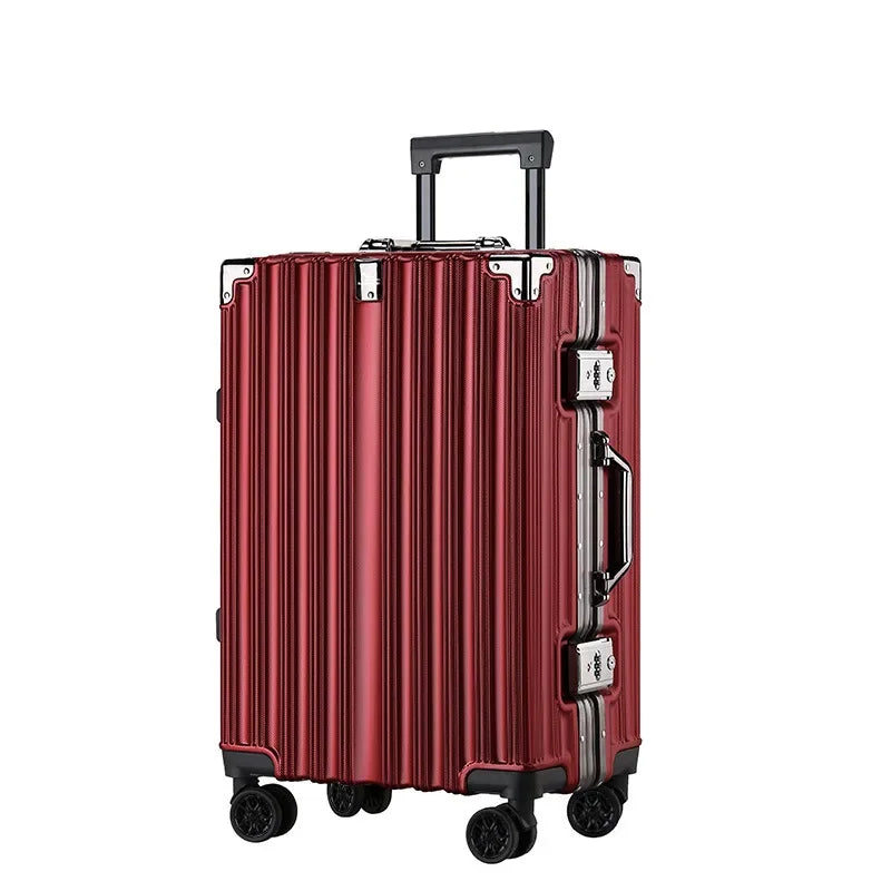 Detail view of the robust aluminum frame on the durable Geneva hardshell travel case.