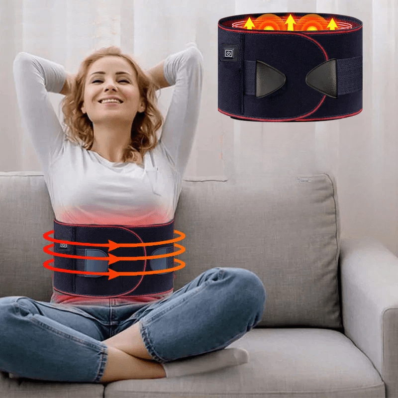Ergonomic unisex heated waist support belt for back pain relief, offering comfortable lumbar support & muscle relaxation.