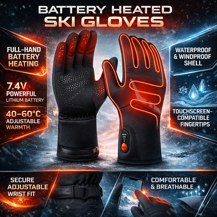 Warm battery powered heated gloves, waterproof and durable, ensuring comfort during winter activities and cycling.