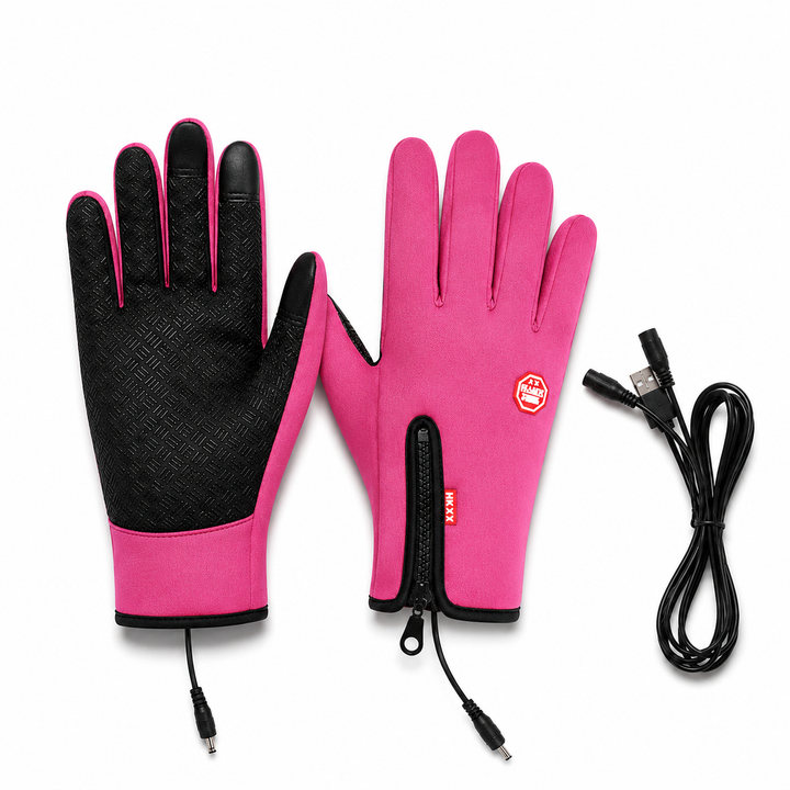 Cold weather outdoor gear: electric heated gloves for skiing, snowboarding, & ice fishing.