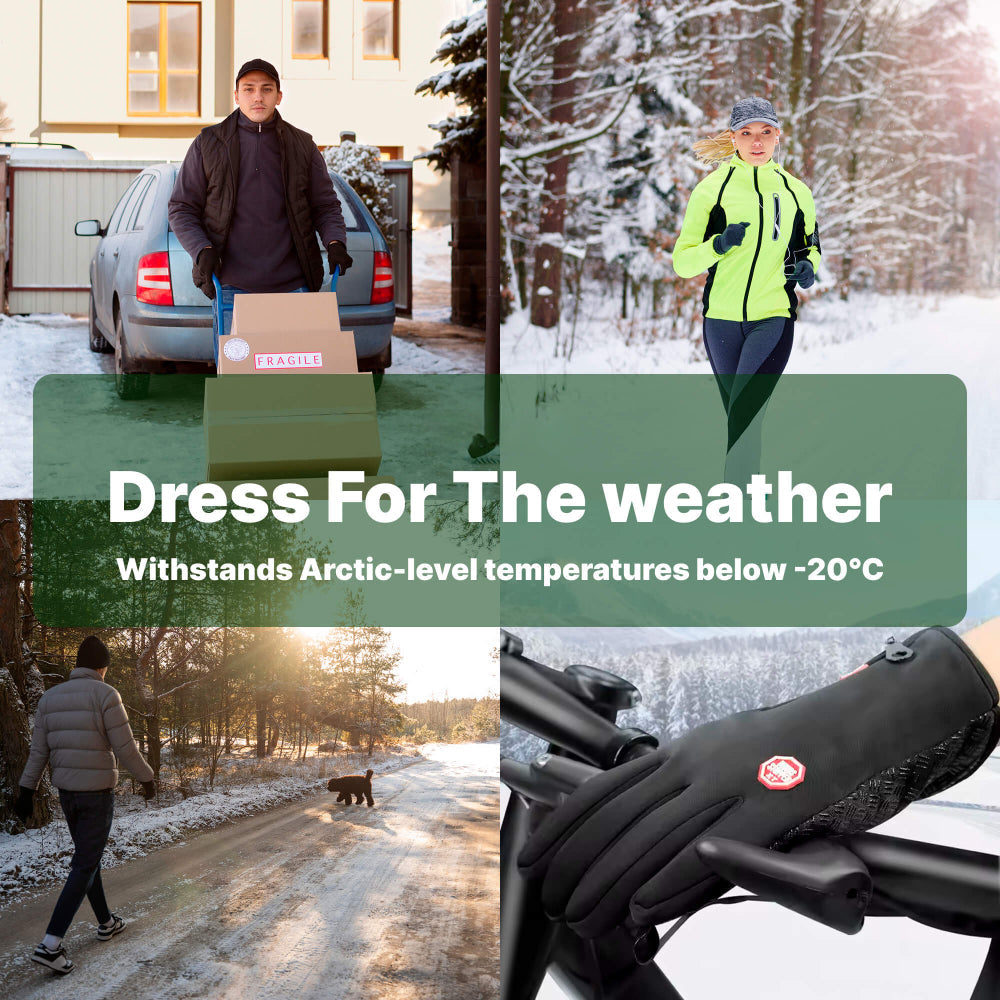 Adjustable unisex heated gloves, perfect for cold weather outdoor activities & device use.