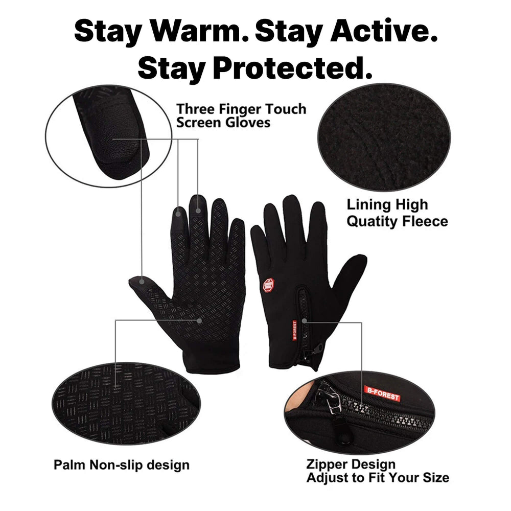 Touchscreen compatible heated gloves, allowing phone use without removing for winter warmth.