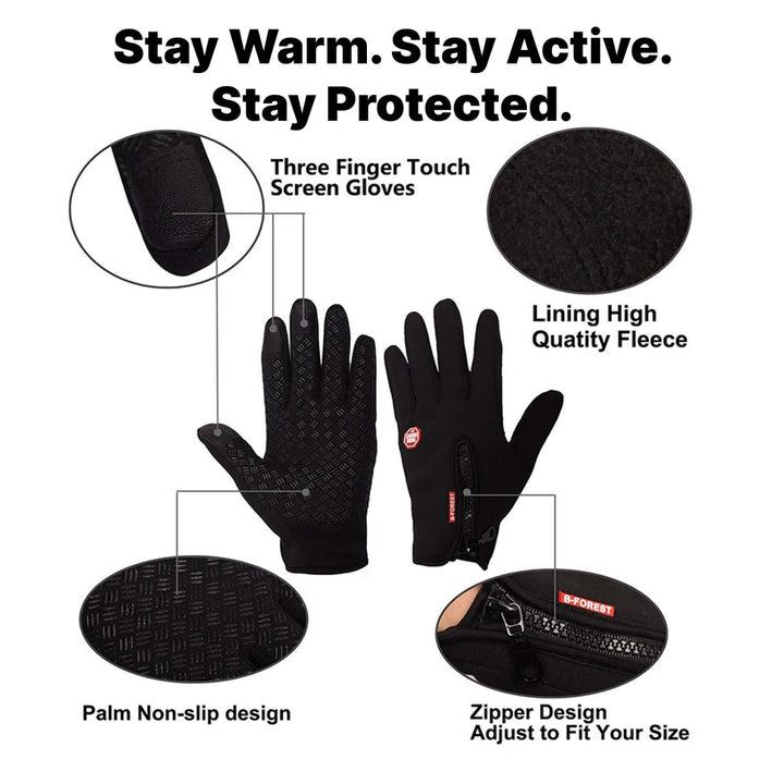 Touchscreen compatible heated gloves, allowing phone use without removing for winter warmth.