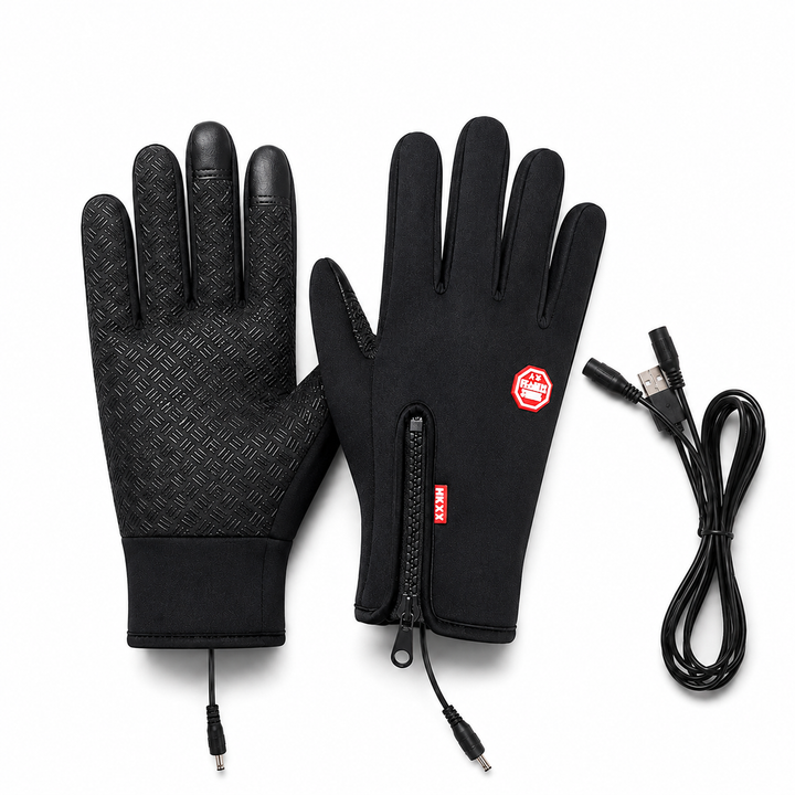 USB rechargeable heated winter gloves, providing long-lasting warmth for cold hands.